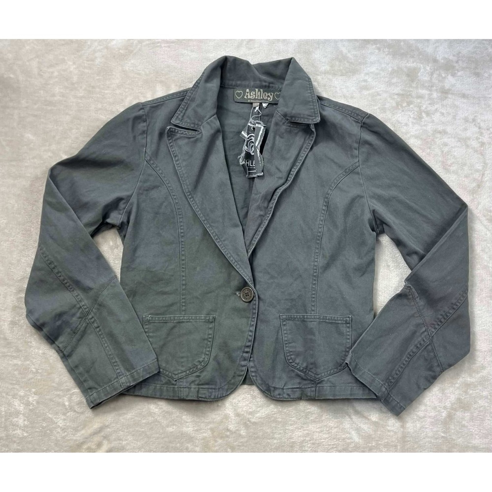 Ashley by 26 International Women Charcoal Gray Twill Single Button Blazer Jacket